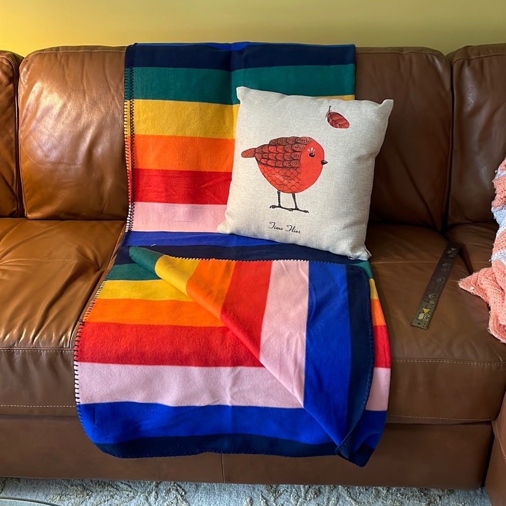 Lightweight throw and cute bird pillow